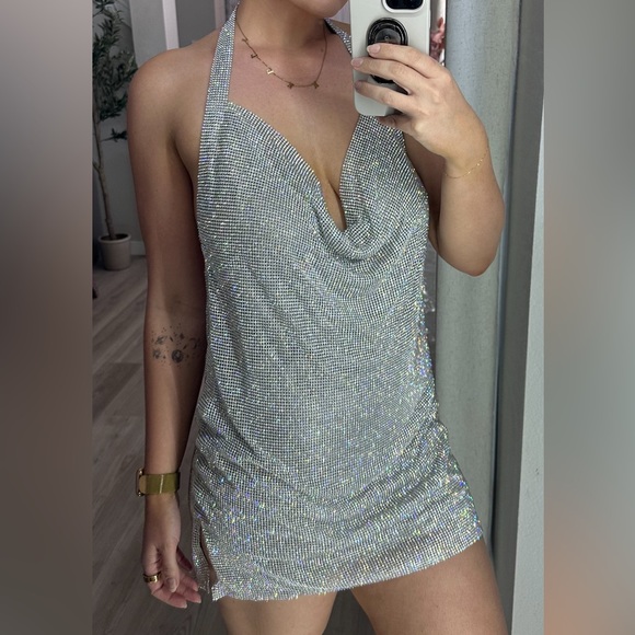 Meshki Silver Backless Dress - Picture 1 of 5